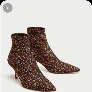 Zara Floral kitten heel bootees